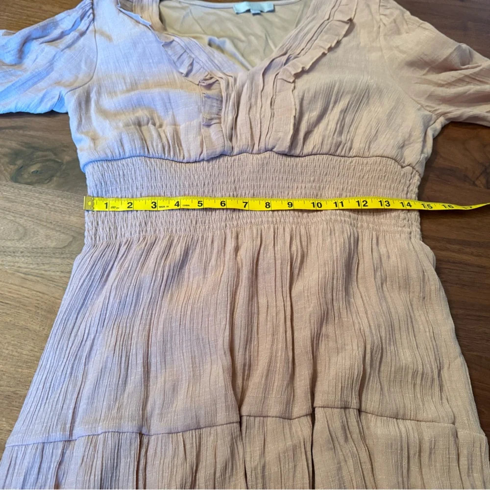 J Gee Dress Women’s  XL Boho  Cottage Core Smocked Waist Short Sleeve Midi Pink - Picture 5 of 6